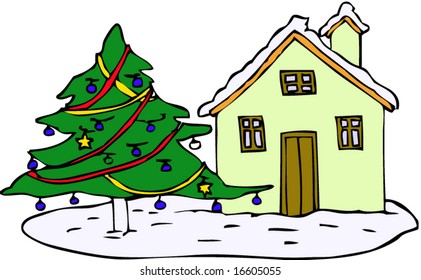 Stylized house and christmas-tree