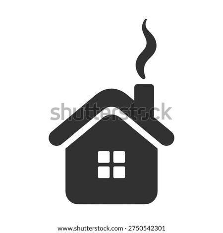 Stylized house icon featuring smoke from chimney. Represents home comfort, warmth, and residence. Ideal for branding, design, and illustrative purposes.