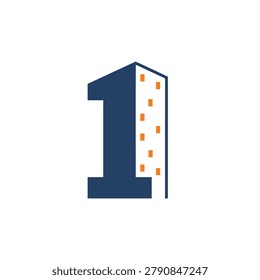 Stylized house-number icon rendered in crisp flat shapes with subtle shadowed planes and small orange windows. Calm, modern feel for signage, address branding, and children’s learning materials.
