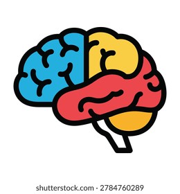 Stylized human brain illustration with different colored lobes central nervous system thinking intelligence