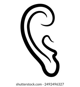 Stylized human ear. Black and white linear silhouette.