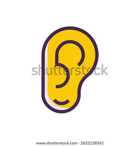 Stylized Human Ear Icon in Yellow with Purple Outline, Medical S