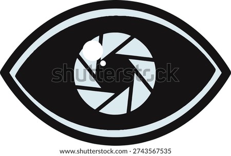 Stylized Human Eye with Camera Lens Aperture as Iris for Photography, Vision, and Observation Concepts