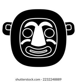 Stylized human face. Ethnic mask design of Inca Indians from ancient Peru. Native American pre Columbian symbol. Black and white silhouette.