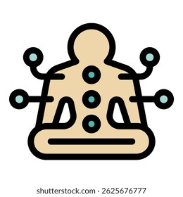 Stylized human figure meditating, balancing energy centers for holistic wellness and mindfulness