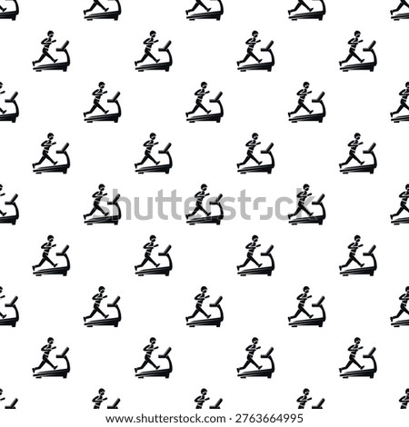 Stylized human figures running on treadmills create a repetitive fitness exercise pattern