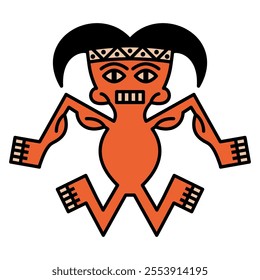 Stylized human figurine. Indian man. Indigenous Native American design from ancient Peru. Recuay culture. Isolated vector illustration.