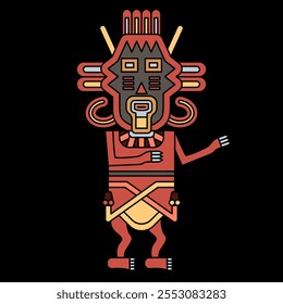 Stylized human figurine from Paracas. Indigenous ethnic Native American design from ancient Peru. On black background.