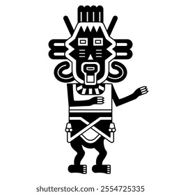 Stylized human figurine from Paracas. Indigenous ethnic Native American design from ancient Peru. Black and white silhouette.