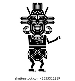 Stylized human figurine from Paracas. Indigenous ethnic Native American design from ancient Peru. Black and white silhouette.