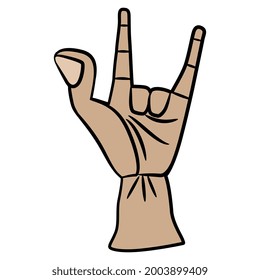 Stylized human hand showing two fingers. Apotropaic Sign of the horns gesture against bad luck. Antique ancient Greek or Roman deign. Heavy metal rock symbol.
