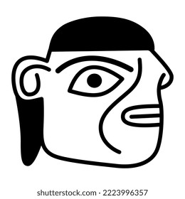 Stylized human head. Ancient Peruvian folk design from Tiahuanaco or Tiwanaku. Indigenous Native American art. Black and white silhouette. Isolated vector illustration.