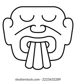 Cabeza humana estilizada con ojos cerrados. Antiguo relieve peruano del valle de Casma. Arte nativo americano. Silhouette lineal blanca y negra.