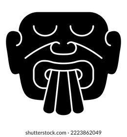 Stylized human head with closed eyes. Ancient Peruvian relief from Casma valley. Native American art. Black and white negative silhouette.