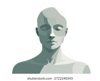 Ilustração da cabeça humana estilizada: Retrato geométrico de pessoa calva isolado no branco