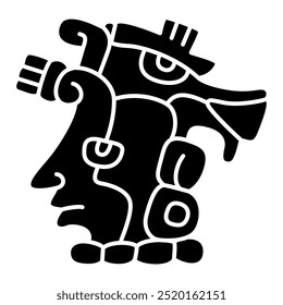 Stylized human head. Native American ethnic design of Mayan Indians. Black and white silhouette.