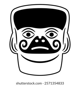 Stylized human head. Native American art of Moche Indians of ancient Peru. Mochica ethnic mask. Black and white silhouette.