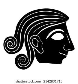 
Cabeza humana estilizada en perfil. Diseño antiguo de Minoan. Silueta negativa en blanco y negro.