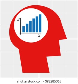 Stylized human head in profile with a bar chart depicting growth in the brain area