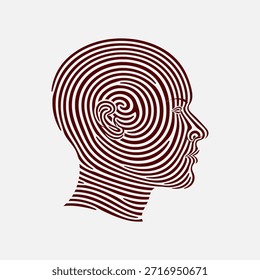 Stilisierter menschlicher Kopf im Profil, bestehend aus komplizierten, wirbelnden konzentrischen Linien auf hellem Hintergrund, wodurch eine abstrakte und zum Nachdenken anregende Grafik entsteht.