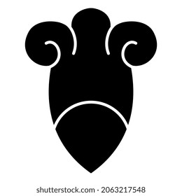 Stylized human heart or lily flower symbol. Native American design of Aztec Indians from Mexican codex. Black and white negative silhouette.