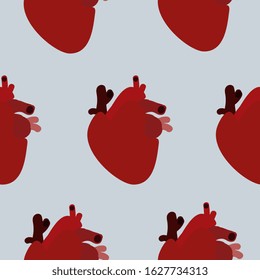 Stylized human heart on a light blue background. Seamless pattern. Vector illustration. EPS 10