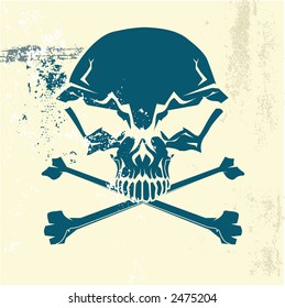 Stylized human skull and bones symbol. Grunge background. Can be used as danger or warning sign. Vector illustration.