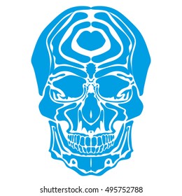 stylized human skull . the drawing hands. made in one color which allows the use of laser cutting