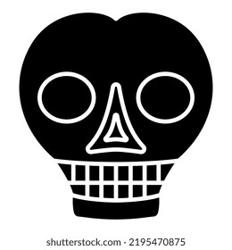 Stylized human skull in heart shape. Funny death symbol. Black and white negative silhouette.