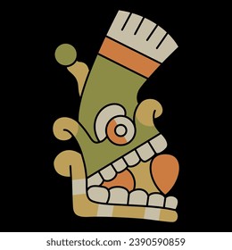 Stylized human skull from Mexican codex. Native American design or Aztec Indians. On black background.
