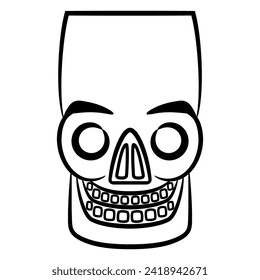 Stylized human skull. Native American art of ancient `Peru. Chancay culture. Black and white linear silhouette.