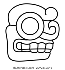 Stylized human skull in profile. Native American design of Maya Indians. Black and white linear silhouette.