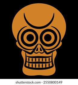 Stylized human skull. Skeleton head. Halloween symbol. Ancient Tibetan death symbol. Black and orange silhouette.