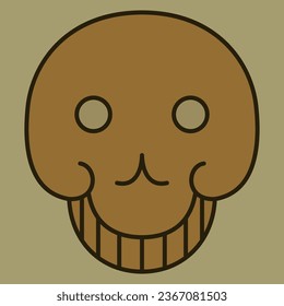 Stylized human skull. Smiling dead head. Medieval Russian folk design. Happy Halloween symbol. Memento Mori. Day of the Dead. Dia de los Muertos.