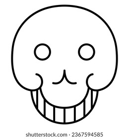 Stylized human skull. Smiling dead head. Medieval Russian folk design. Happy Halloween symbol. Memento Mori. Day of the Dead. Dia de los Muertos. Black and white linear silhouette.