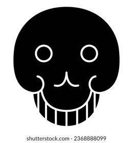 Stylized human skull. Smiling dead head. Medieval Russian folk design. Happy Halloween symbol. Memento Mori. Day of the Dead. Dia de los Muertos. Black and white silhouette.