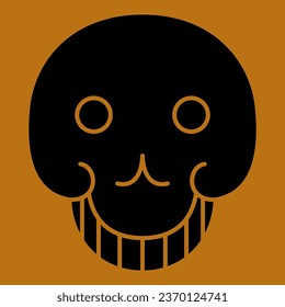 Stylized human skull. Smiling dead head. Medieval Russian folk design. Happy Halloween symbol. Memento Mori. Day of the Dead. Dia de los Muertos. Black and orange silhouette.