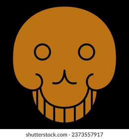 Stylized human skull. Smiling dead head. Medieval Russian folk design. Happy Halloween symbol. Memento Mori. Day of the Dead. Dia de los Muertos. Black and orange silhouette.