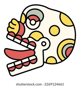 Stylized human skull with stick out tongue. Ancient Mexican codex design of Aztec Indians. Miquiztli. Isolated vector illustration. Dia de los Muertos symbol. Merry dead head.