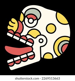 Stylized human skull with stick out tongue. Ancient Mexican codex design of Aztec Indians. Miquiztli. Dia de los Muertos symbol. Merry dead head.