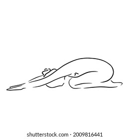 Stylized human in yoga half-tortoise pose . Vector illustration of lineart style. Yoga pose flat line icon, simple sign of woman in easy pose Handdrawn illustration
