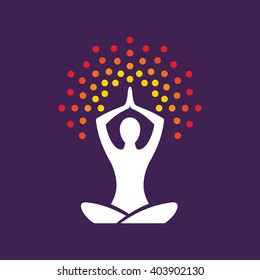 Stylized human yoga pose. Design element, vector icon.