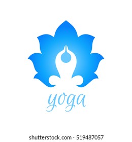 Stylized human yoga shape in abstract lotus symbol. Vector icon.