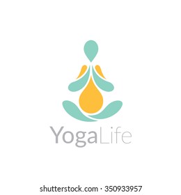 Stylized human yoga shape in lotus symbol. Vector icon.