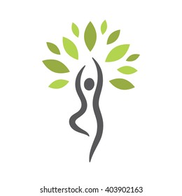 Stylized human in yoga tree pose. Vector icon, abstract yoga emblem.