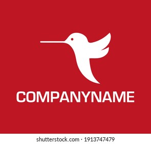 Stylized humming-bird on red. Ready logo