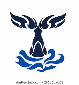 Stylized Humpback Whale Tail Logo Design with Ocean Waves
