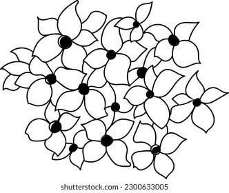 Stylized hydrangea flowers bouquet. Vector, doodle style.
