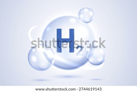 Stylized Hydrogen H2 molecule in a pure water bubble, symbolizing clean energy and health. Vector illustration.