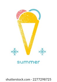 Stylized ice cream cone. Summer time geometric typographical grunge style poster or emblem design. Retro vector illustration.